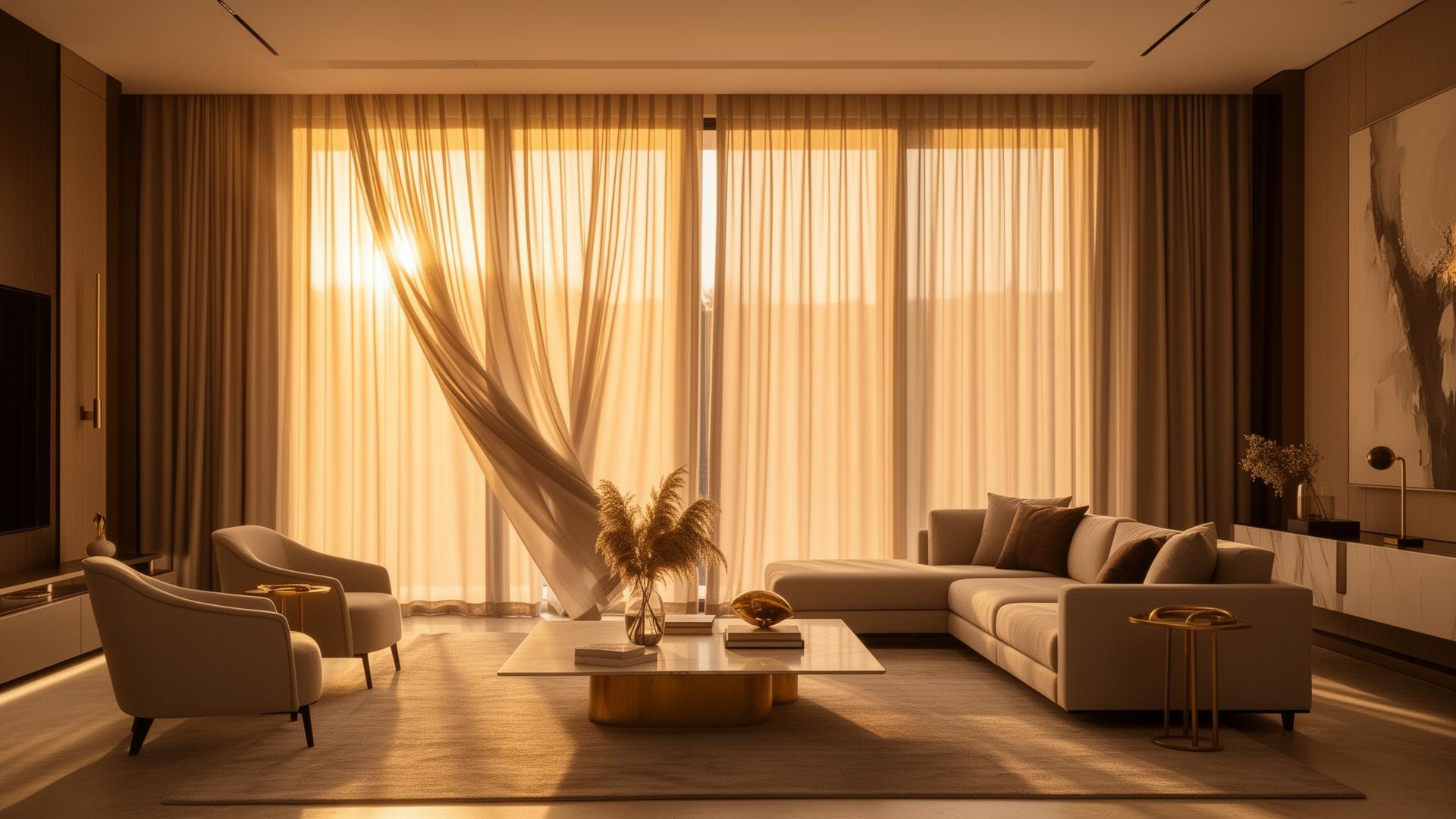 Sala moderna com cortinas elegantes
